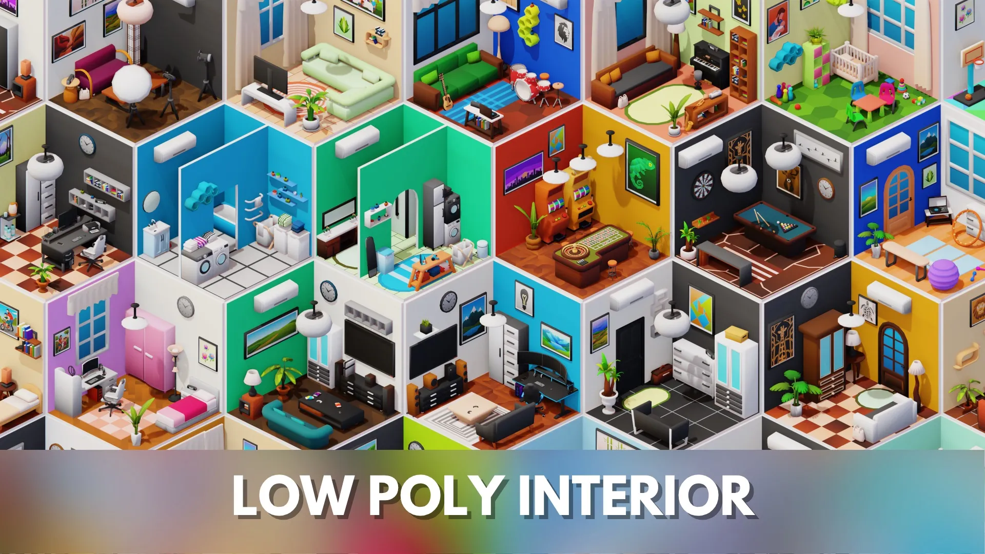 Interior Low Poly Assets Pack Modular Furniture Set 3D Model .c4d .max .obj .3ds .fbx .stl .blend