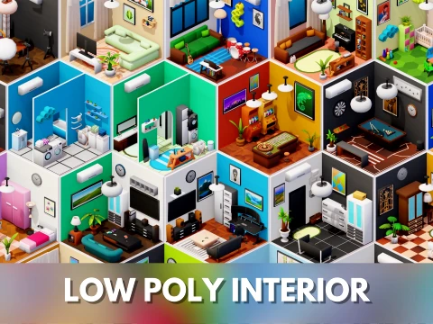 Модульний набір меблів Interior Low Poly Assets Pack 3D Модель