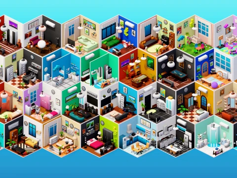 Interior Low Poly Assets Pack Modular Furniture Set 3D Model
