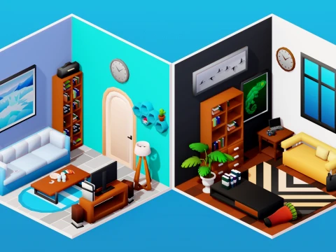 Interior Low Poly Assets Pack Modular Furniture Set 3D Model