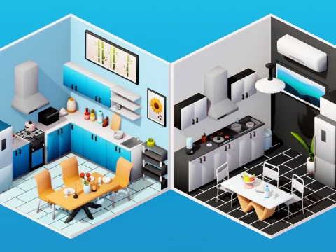 Interior Low Poly Assets Pack Modular Furniture Set 3D Model
