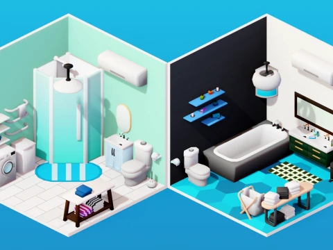 Interior Low Poly Assets Pack Modular Furniture Set 3D Model