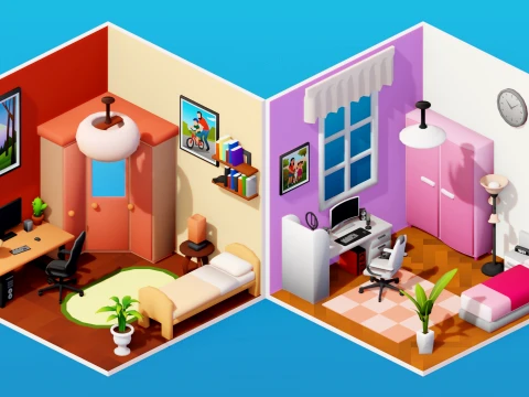 Interior Low Poly Assets Pack Modular Furniture Set 3D Model