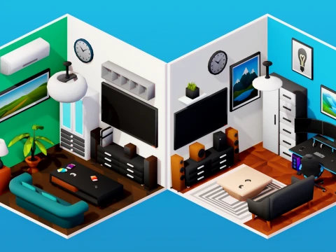 Interior Low Poly Assets Pack Modular Furniture Set 3D Model