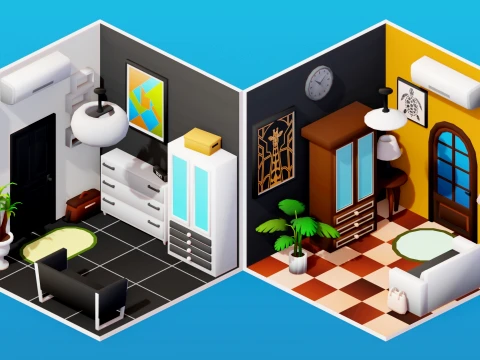 Interior Low Poly Assets Pack Modular Furniture Set 3D Model