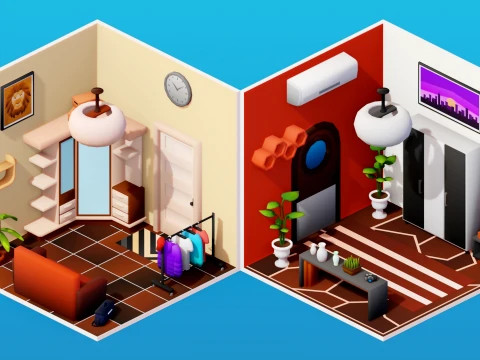 Interior Low Poly Assets Pack Modular Furniture Set 3D Model