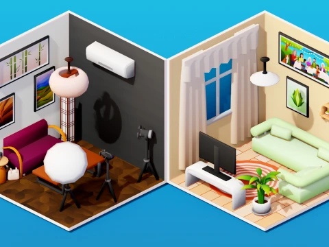 Interior Low Poly Assets Pack Modular Furniture Set 3D Model