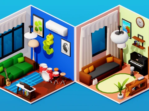 Interior Low Poly Assets Pack Modular Furniture Set 3D Model