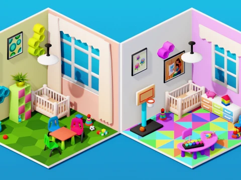 Interior Low Poly Assets Pack Modular Furniture Set 3D Model