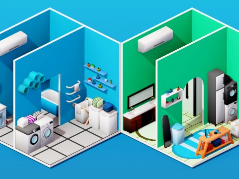 Interior Low Poly Assets Pack Modular Furniture Set 3D Model