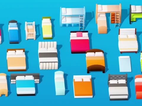 Interior Low Poly Assets Pack Modular Furniture Set 3D Model