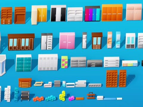 Interior Low Poly Assets Pack Modular Furniture Set 3D Model