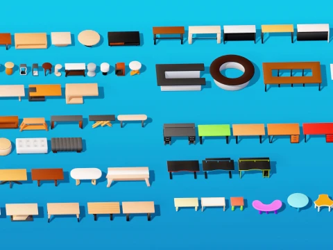 Interior Low Poly Assets Pack Modular Furniture Set 3D Model