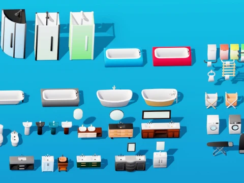 Interior Low Poly Assets Pack Modular Furniture Set 3D Model