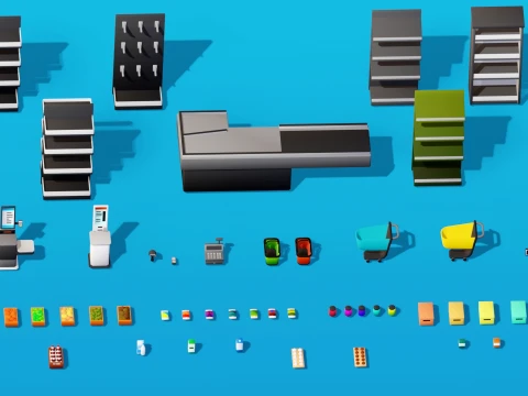 Interior Low Poly Assets Pack Modular Furniture Set 3D Model