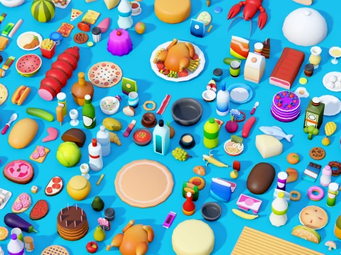 Low Poly Food Pack 3D Model