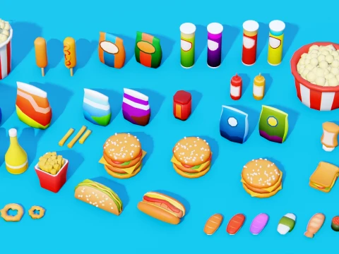 Low Poly Food Pack 3D Model