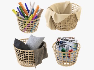 wicker basket ikea gaddis set 3D Модель