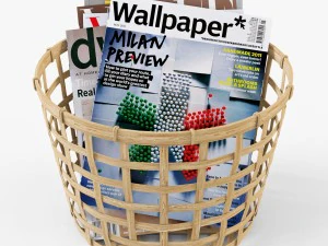 wicker basket ikea gaddis set 3D Model