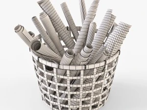 wicker basket ikea gaddis set 3D Model