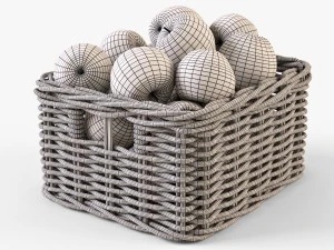 wicker apple basket ikea byholma 1 gray 3D Model
