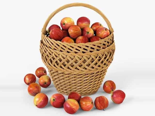wicker basket 01 with apples 3D Model .c4d .max .obj .3ds .fbx .stl .blend 