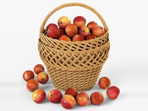 wicker basket 01 with apples 3D Model