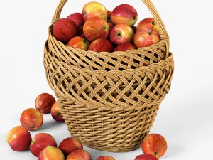 wicker basket 01 with apples 3D Model