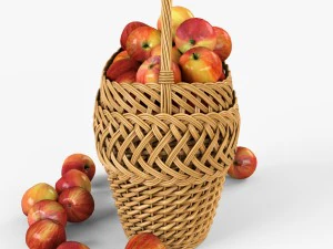 wicker basket 01 with apples 3D Model