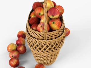 wicker basket 01 with apples 3D Model