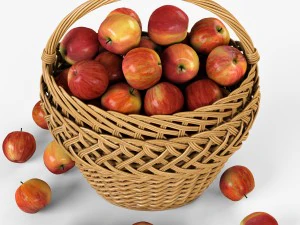 wicker basket 01 with apples 3D Model