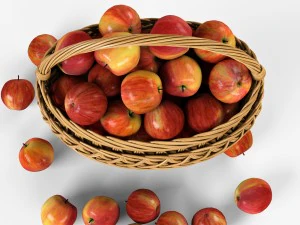 wicker basket 01 with apples 3D Model