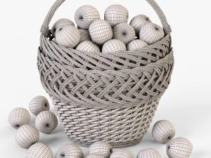 wicker basket 01 with apples 3D Model