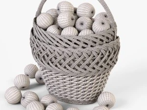wicker basket 01 with apples 3D Model