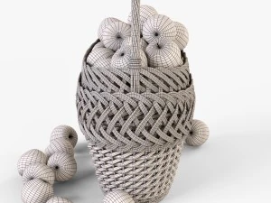 wicker basket 01 with apples 3D Model
