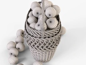 wicker basket 01 with apples 3D Model