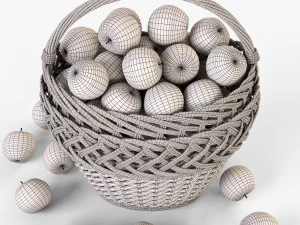 wicker basket 01 with apples 3D Model