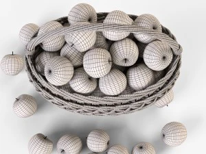 wicker basket 01 with apples 3D Model