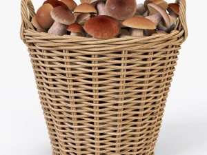 wicker basket ikea nipprig with mushrooms 3D Model