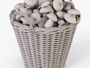 wicker basket ikea nipprig with mushrooms 3D Model