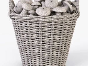 wicker basket ikea nipprig with mushrooms 3D Model