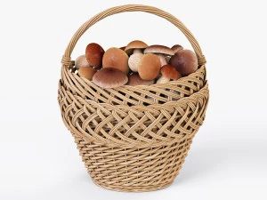 cestino in vimini 01 con funghi Modello 3D