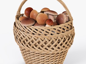 wicker basket 01 with mushrooms 3D Model