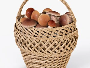 wicker basket 01 with mushrooms 3D Model