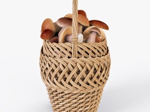 wicker basket 01 with mushrooms 3D Model