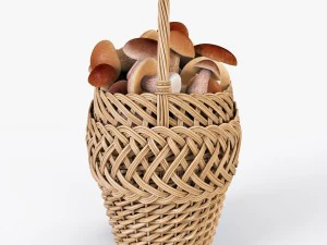 wicker basket 01 with mushrooms 3D Model