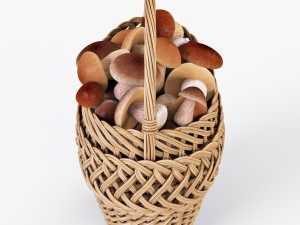 wicker basket 01 with mushrooms 3D Model