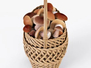 wicker basket 01 with mushrooms 3D Model