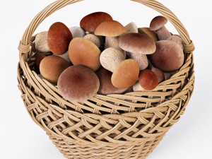 wicker basket 01 with mushrooms 3D Model