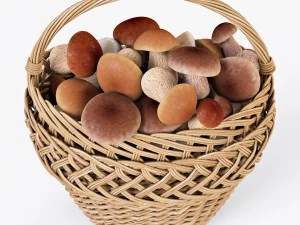 wicker basket 01 with mushrooms 3D Model